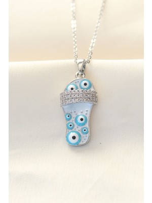 Vice Avm 316L Zinciri Çelik Zirkon Taşlı Gümüş Renk Nazar Boncuklu Terlik Kolye EB-53-vice/(1395) 2821