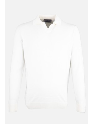 Erkek Polo Yaka Triko Kazak Slim Fit Pamuk Kaşmir Kemik