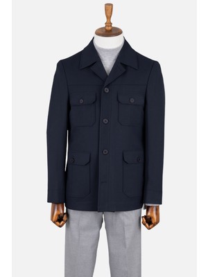 Erkek Safari Ceket Astarsız  Mono Yaka Baharlık Slim Fit Lacivert
