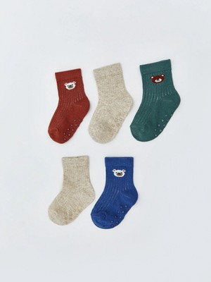 LC Waikiki Lcw Baby Kahverengi Desenli Erkek Bebek Soket Çorap 5'li