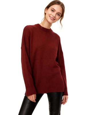 Rays Bordo Bisiklet Yaka Oversize Kadın Kazak 2450