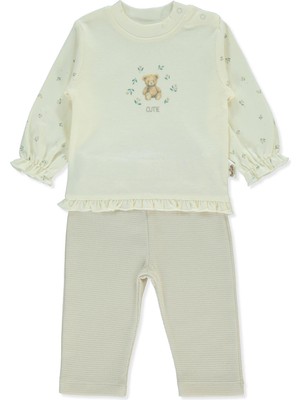 Bebetto Organik Waffle Süprem Patiksiz Pijama Takımı 2li (Organıc Cute Bear) Bej