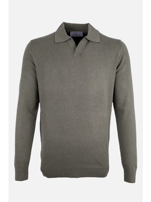 HC MEN CLASSIC Erkek Haki Polo Yaka Triko Kazak