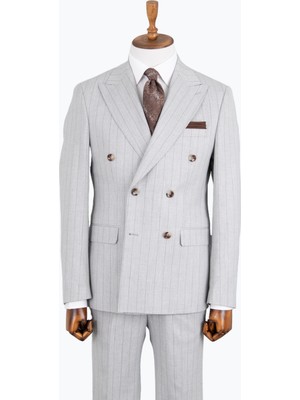 Erkek Kruvaze Takım Elbise Sivri Yaka Yarım Astar Çift Yırtmaç Modern Fit A.gri