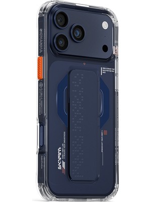 iPhone 17 Pro Uyumlu Kılıf M-Safe Şarj Özellikli Airbag Tasarımlı Standlı Skinarma Haxa Kapak Mavi