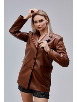 Bolivente Kahverengi Astarlı Deri Ceket