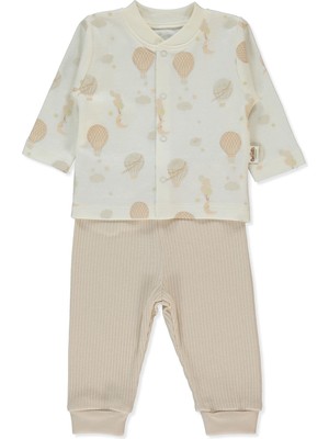 Bebetto Organik Raporlu Kaşkorse Patiksiz Pijama Takımı 2li (Organıc Born Wıth Love) Bej