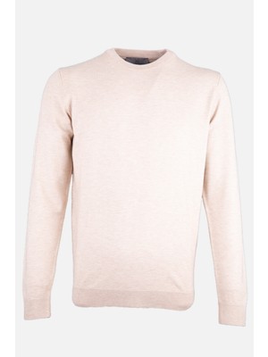 Erkek Bisiklet Yaka Triko Ikazak Pamuk Kaşmir Slim Fit  Bej