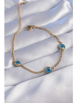 Vice Avm Gold Renk 316 L Çelik  Nazar Boncuk Tasarımlı Bileklik EB-53-vice/(1395) 2827