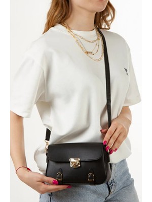 Tesettür Diyarı Kilit Detaylı Çapraz Askılı Çanta- Siyah