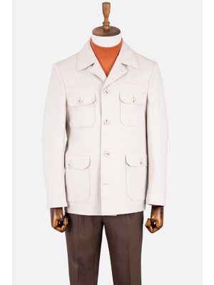 Erkek Safari Ceket Astarsız  Mono Yaka Baharlık Slim Fit Bej