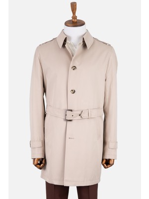 HC MEN CLASSIC Pamuklu Erkek Bej Trençkot Gömlek Yaka Kuşaklı Modern Fit Fonksiyonel Dış Giyim