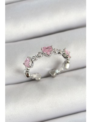 Vice Avm Pirinç Sıralı Kalp Figürlü Zirkon Taşlı Gümüş Renk Ayarlanabilir Kadın Yüzük EB-53-vice/(1395) 2862