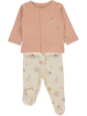 Bebetto Organik Interlok Patikli Pijama Takımı 2li (Organıc Cupcakes) Somon