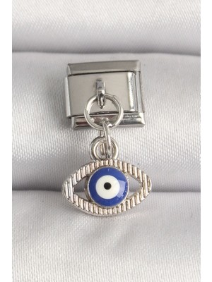 Vice Avm 316L Çelik Gümüş Renk Nazar Boncuk Detaylı Göz Model Nomination Charm EB-53-vice/(1395) 2856