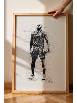 Satürn Design Lebron James Çerçeveli Tablo Nba Basketbol - Estetik Poster