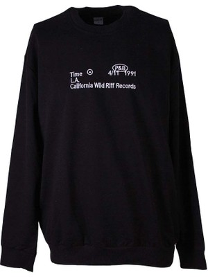 Trender Time O Yaka Nakış Siyah Erkek Sweatshirt 26KDT1000038
