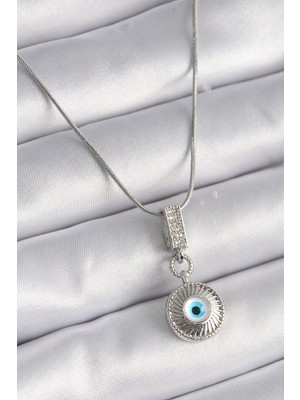 Vice Avm 316L Çelik Gümüş Renk Zirkon Taşlı Nazar Boncuk Model Kadın Kolye Vice-5353 EB-53-vice/(1395) 2842