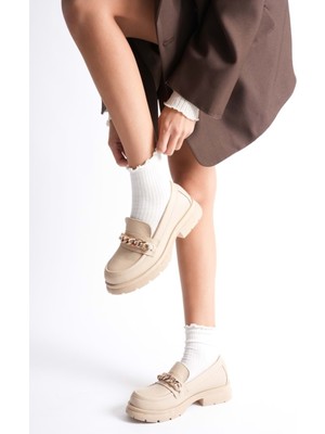 Analin Shoes Kadın Hakiki Deri Light Tabanlı Tokalı Rahat Loafer Ayakkabı - Bej