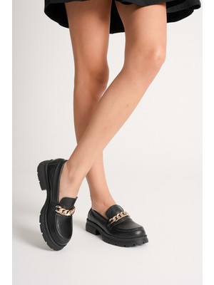 Analin Shoes Kadın Hakiki Deri Light Tabanlı Tokalı Rahat Loafer Ayakkabı - Siyah