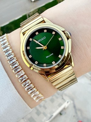 Ferrucci Kadranı Yeşil Altın Renk Kadın Kol Saati ve Bileklik