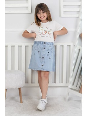 Kız Çocuk Yıldız Baskılı Kot Etek