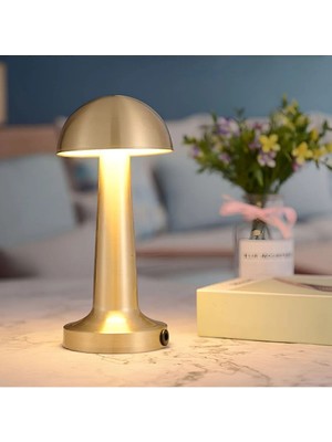 Empressco Şarjlı Retro Masa Lambası, Gold Kasa, Mantar Model, Dimmer Özellikli, Şık ve Pratik