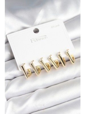 Vice Avm Gold Renk Kare Model Pirinç 925 Ayar Gümüş Çivili Kadın Küpe Seti EB-53-vice/(1395) 3016