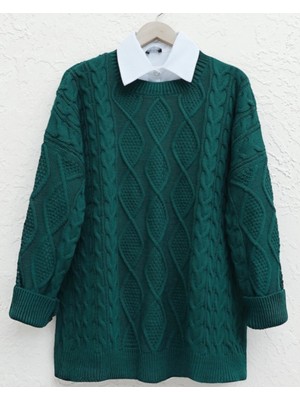 Vaniza Standart Desenli Petek Desenli Bisiklet Yaka Tunik Kazak