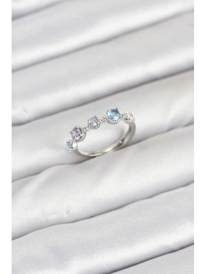 Vice Avm Pirinç Gümüş Renk Renkli Zirkon Taşlı Kadın Yüzük EB-53-vice/(1395) 2922