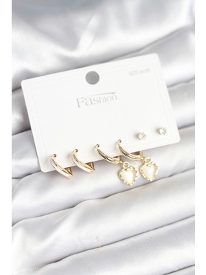 Vice Avm Pirinç Gold Renk Kalp Detaylı 925 Ayar Gümüş Çivili Kadın Küpe Seti EB-53-vice/(1395) 3000