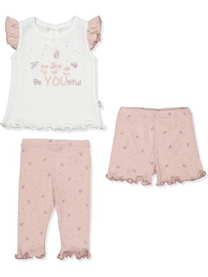 Bebetto Ajurlu Patiksiz Pijama Takımı 3lü (Nature) Pudra