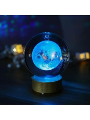 Empressco Renkli LED Işıklı Kristal Cam Küre Ay Lambası, Şık ve Sade Dekoratif Obje