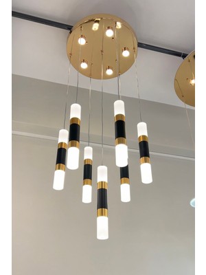 Luxoria Gizay 7'li Sarkıt Ithal Siyah-Gold LED Avize