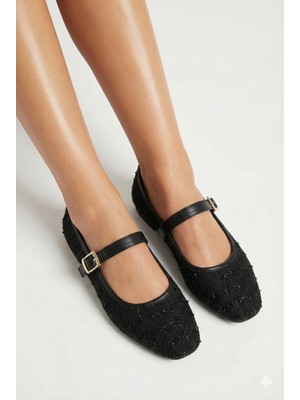 Nmoda Tüvit Kumaş Mary Jane Babet Şık Tokalı Ortopedik Taban Günlük Ayakkabı