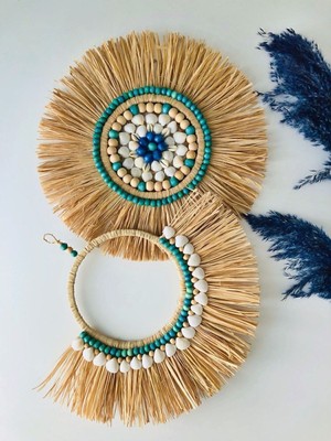 Elioure Rafya Duvar Süsü Duvar Panosu Rafya Kapı Süsü Balkon Dekorasyonu Balkon Mobilyası Duvar Süsü Ayna