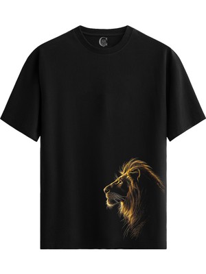 Golden Roar - %100 Pamuklu Erkek Siyah Tişört - Premium Quality
