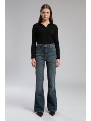 Lee Cooper Luna Yüksek Bel Ispanyol Paça Kesim Geniş Paça Easter Juniper Kadın Jean Pantolon