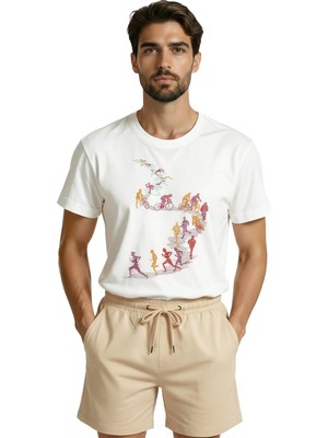 Color Luxe Triatlon Döngüsü: Yüzme, Bisiklet ve Koşu Figürlü Sporcu Tasarım Premium Erkek Tişört