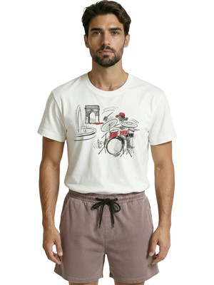 Color Luxe Paris Zafer Takı ve Sokak Müzisyeni Baterist Eskiz Baskılı Premium Erkek Tişört