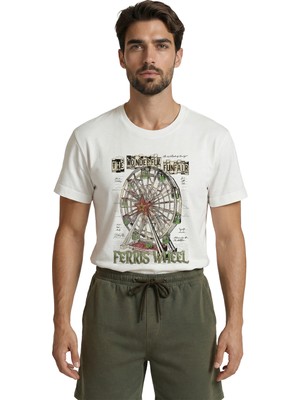 Color Luxe Nostaljik Lunapark ve Dönme Dolap Temalı Vintage Tasarım Premium Erkek Tişört