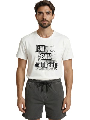 Color Luxe ''urban Street'' ve ''new York'' Temalı Grunge Tipografi Baskılı Premium Erkek Tişört