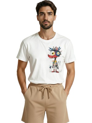 Color Luxe Renkli ve Çılgın Graffiti Karakter Baskılı Tasarım Premium Erkek Tişört