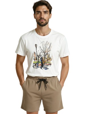 Color Luxe Sokak Müzisyeni Temalı Sanatsal Baskılı Premium Erkek Tişört