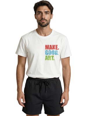 Color Luxe ''make. Good. Art.'' Mottolu Renkli Fırça Efektli Sanatsal Tasarım Premium Erkek Tişört