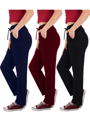 ASN Concept Kadın Viskon Kumaş 3'lü Paket Siyah/bordo/lacivert Eşofman Altı (Büyük Beden Seçeneğiyle)