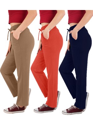 ASN Concept Kadın Viskon Kumaş 3'lü Paket Lacivert/narçiçeği/kahve Eşofman Altı (Büyük Beden Seçeneğiyle)