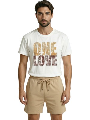 Color Luxe Sarı Kırmızı ''one Love'' Yazılı Vintage Görünümlü Premium Taraftar Tişört