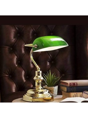 Empressco Yeşil Camlı, Lak Gold Renk Masa Lambası, LED Ampul Hediye, Şık ve Orijinal Tasarım