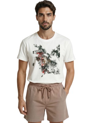 Color Luxe ''ruined City'' Temalı Soyut Şehir Manzarası ve Eskiz Baskılı Premium Erkek Tişört
